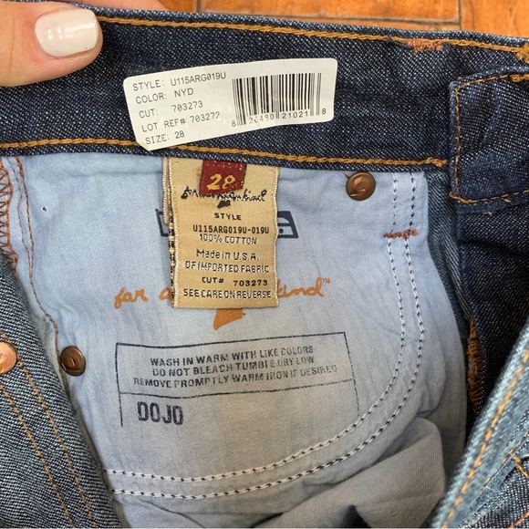 7 For All Mankind 7FAM Dojo Argyle Jeans Wide Leg Flare Dark Wash Low Rise - Picture 6 of 13